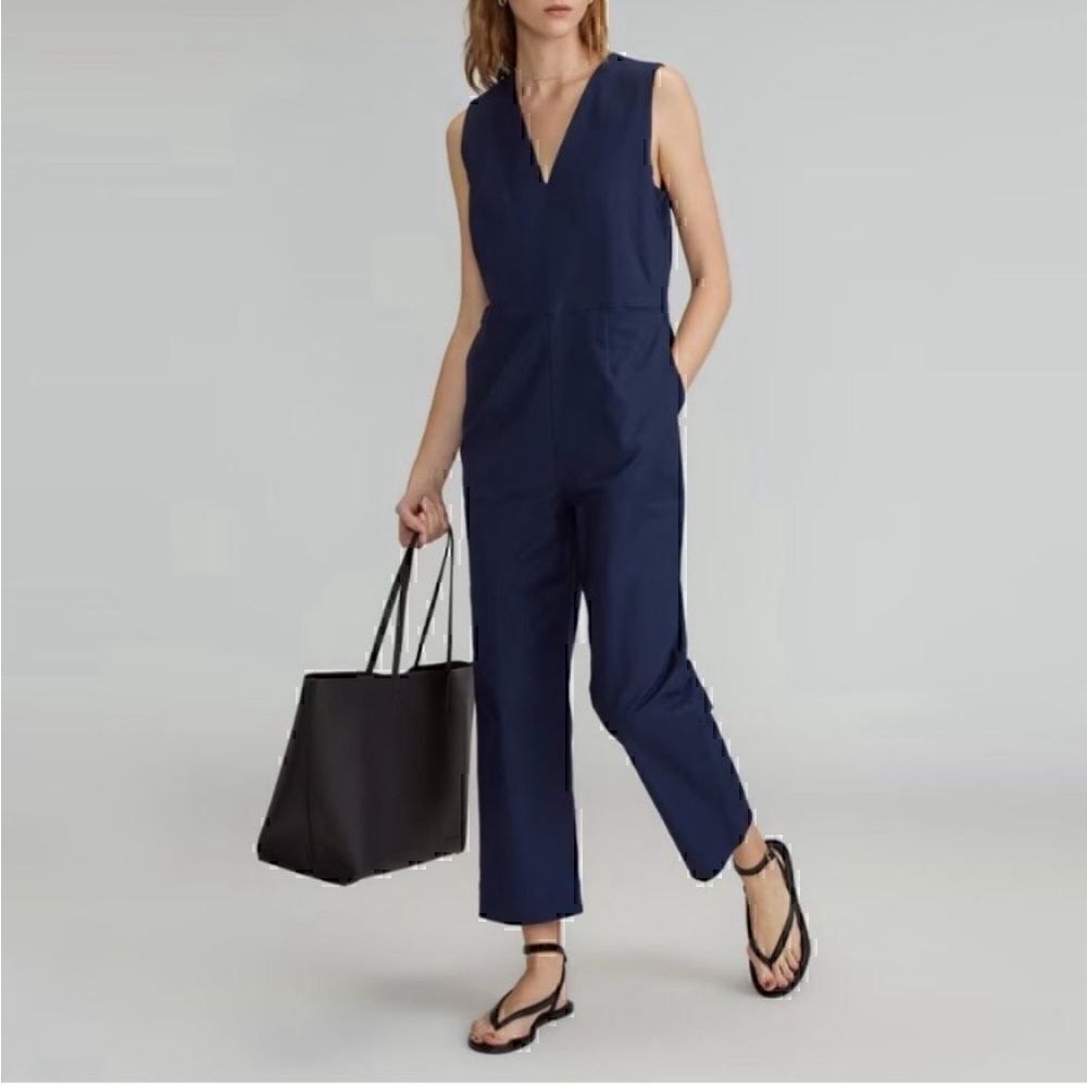 NEW Everlane The GoWeave Cotton V-Neck Sleeveless Jumpsuit Womens‎ 0 Navy Blue